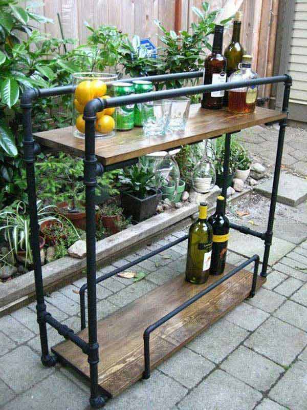 8. Bar Cart Realized From Pipes Used Outdoors With Salvaged Wood