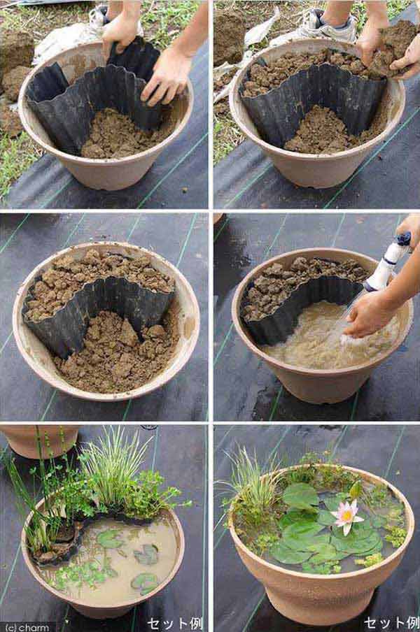 10. BUILD A FAIRY TALE LIKE POND IN A POT
