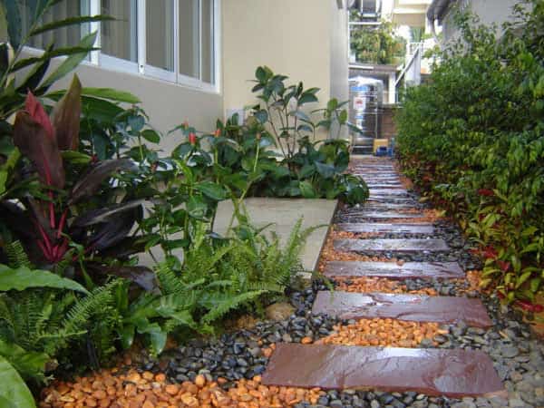 #12 Orange Black and Gray River Rock Paths Combined With Red Stepping Stones