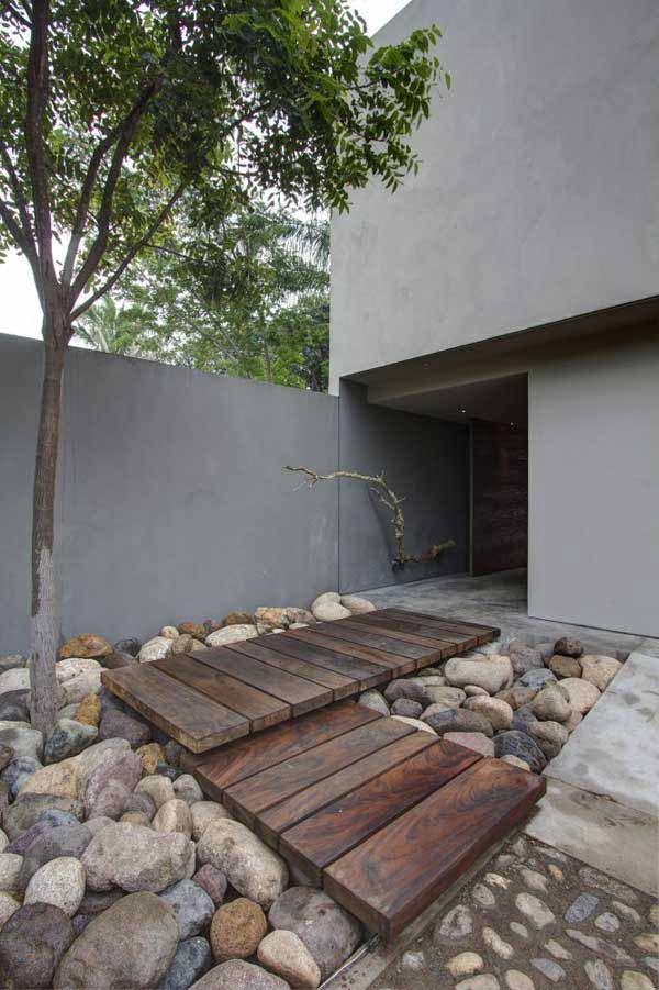 #21 Huge Rocks Exposed Concrete and Natural Wood Composition