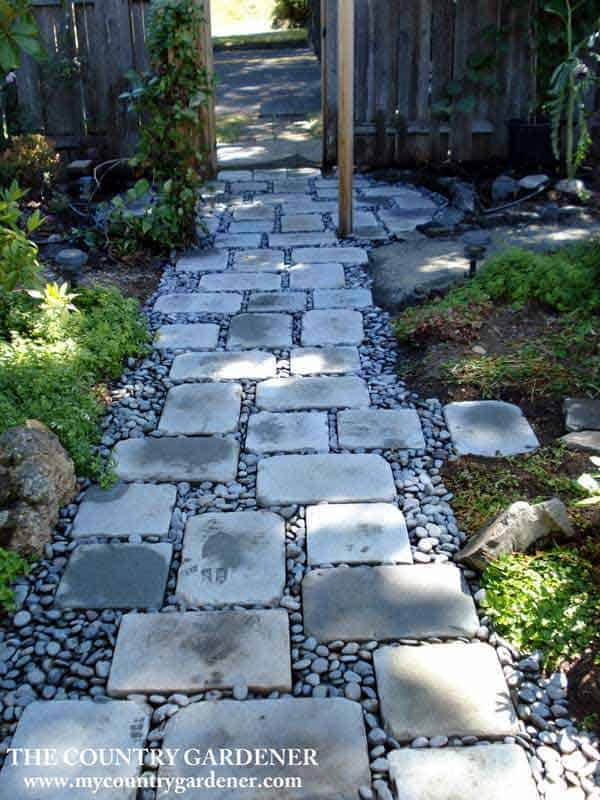 #36 Rectangular Stepping Stones Combined With River Rocks