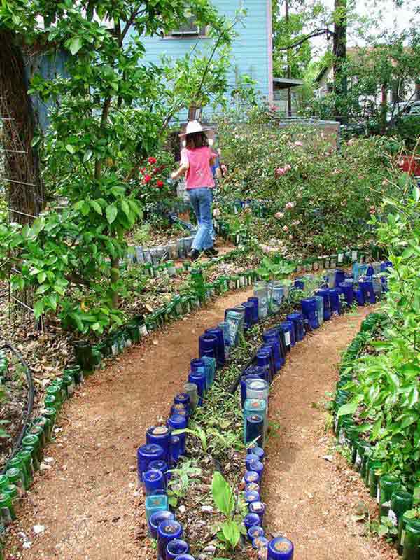 #37 Reuse Glass Bottles Creatively to Edge Your Paths in Your Garden