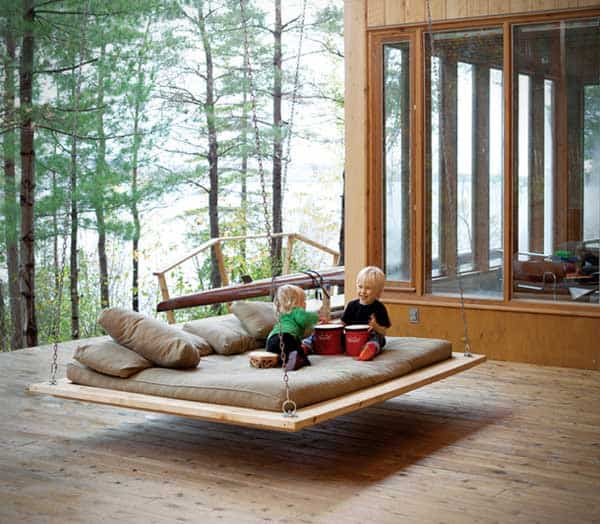 #1 suspended bed on the deck made from barn wood
