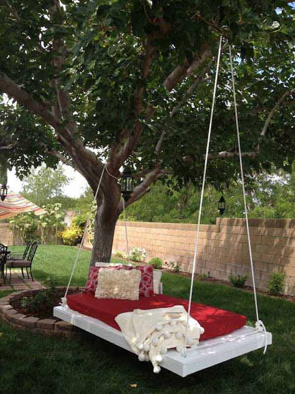 #17 white painted DIY swing bed from an old door