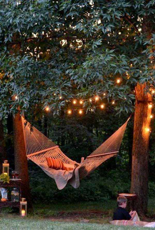 #7 string lights transforming a simple hammock into something magical