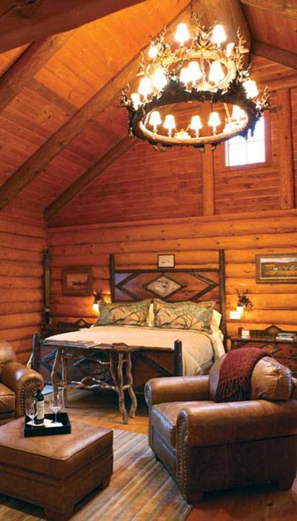 #15 rustic bedroom designs are often enhanced through custom lighting fixtures