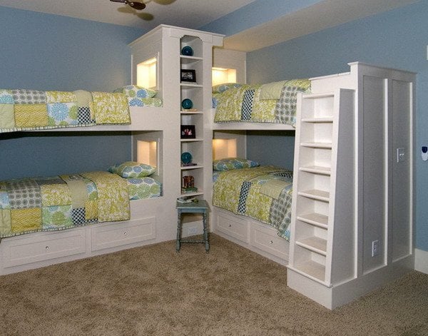 #19 DOUBLE DECKER BEDS WITH CLOSET DRAWERS AND SHELVES FOR STORING MISCELLANEOUS STUFF
