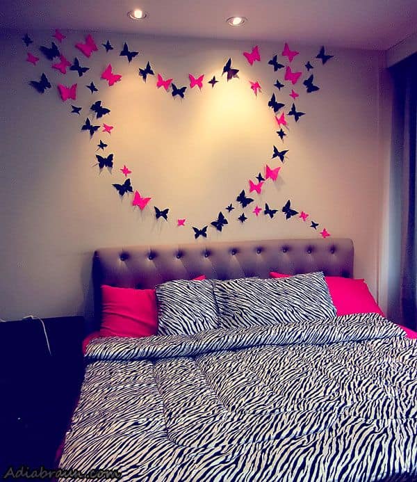 # 27 3D WALL ART BUTTERFLIES PATTERNED IN THE SHAPE OF A HEART TO MATCH WITH THE COLOR OF THE BED SPREADS