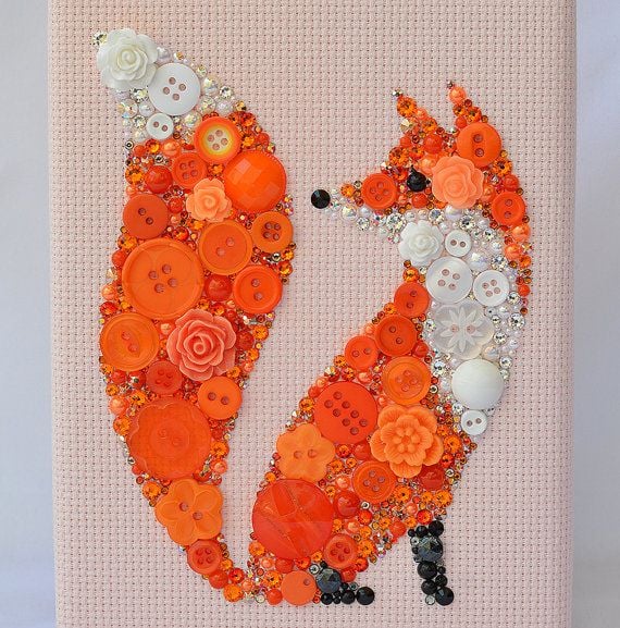 # 22 ORANGE FOX MADE  FROM A VARIETY OF BUTTONS FOR A UNIQUE WALL ART IDEA