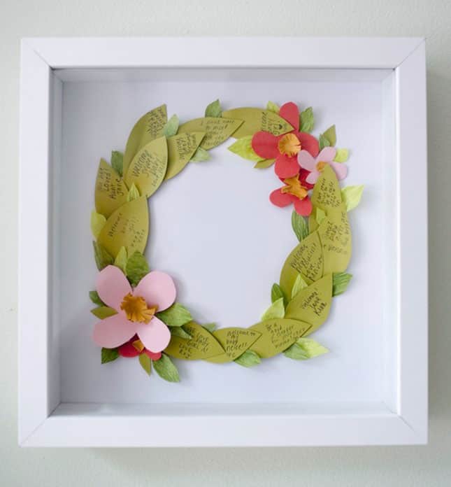#1 LEAF SHAPED FLORAL WREATH DIY IDEA GREAT FOR A BRIDAL PARTY - WITH EVERYONE'S NAME ON A LEAF