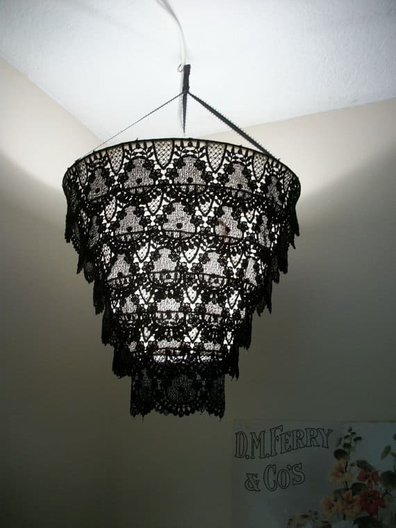 #20 a chandelier diy idea made from black lace cloth