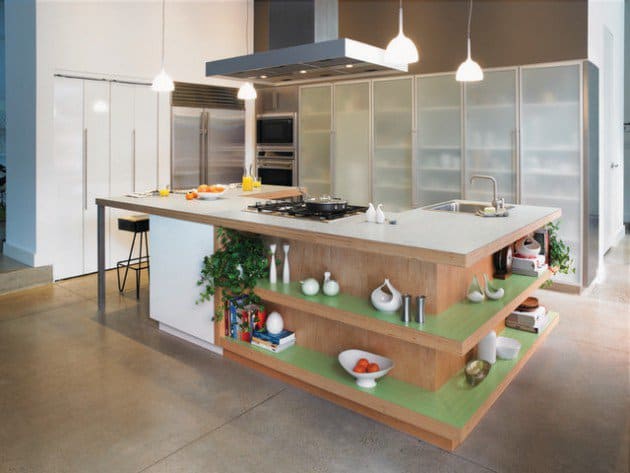 18 Neat Ergonomic Kitchen Islands Designs Featuring Open Shelving homesthetics ktichen designs (17)