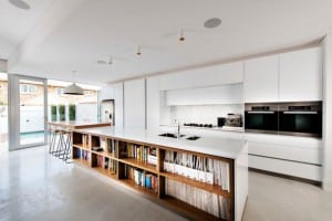 18 Neat Ergonomic Kitchen Islands Designs Featuring Open Shelving