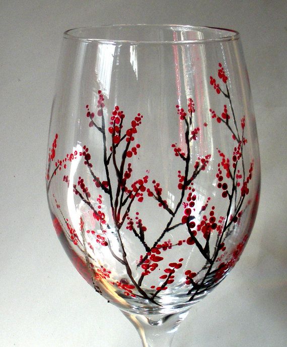 #14 WINTER BERRIES HAND PAINTED WINE GLASS IDEA