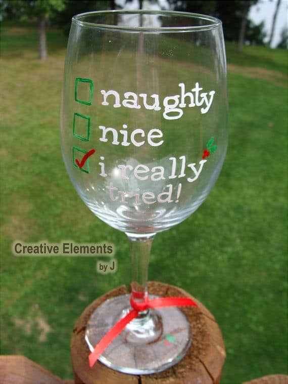 #8 SANTA CLAUSE INSPIRED HAND PAINTED WINE GLASS