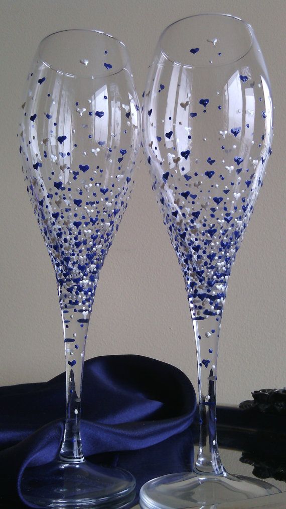 #10 CHAMPAGNE WINE GLASSES HAND PAINTED IN PEARLY BLUE