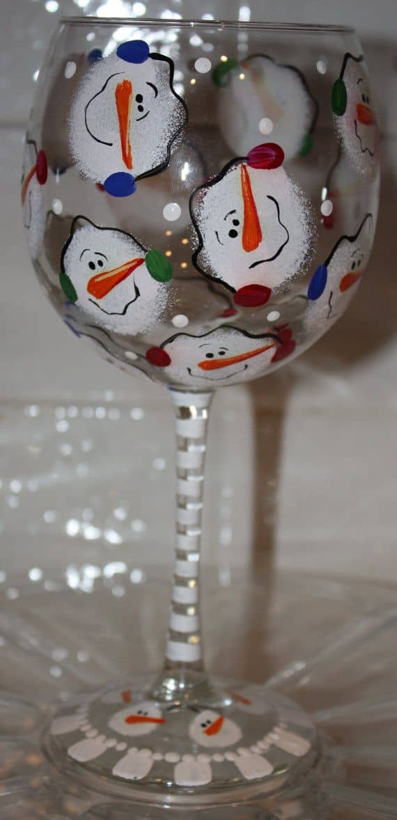 #12 SNOWMAN HAND PAINTED WINE GLASS