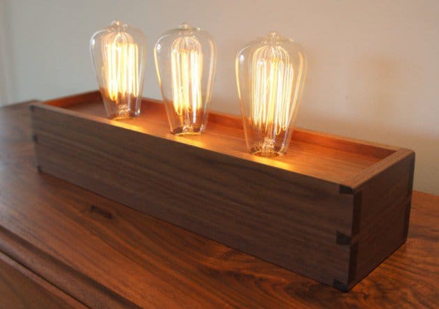 #10 edison lamp walnut box with three vintage bulbs