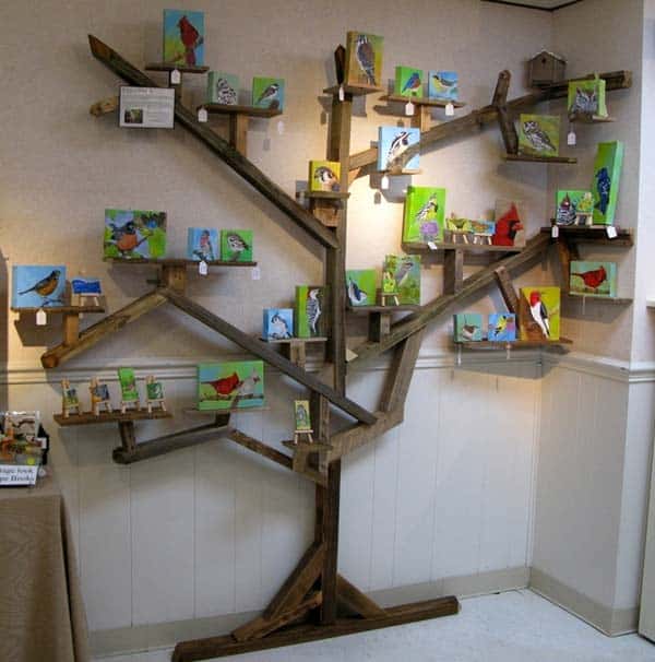 #7 USE SALVAGED WOOD TO CREATE A TREE THAT CAN DOUBLE AS SHELF FOR YOUR ART