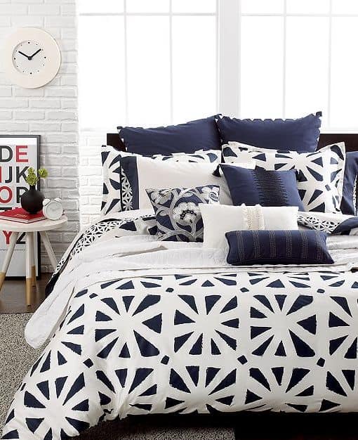 #1 navy blue and white patterned comforter bedding