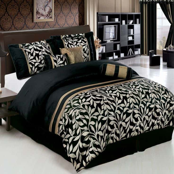 #8 black and gold comforter with white sheet set underneath