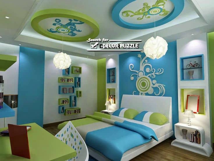 #26 BLUE AND GREEN FALSE CEILING IN KID'S BEDROOM