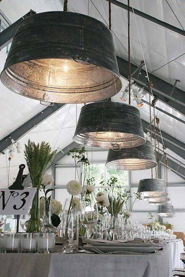 #1 CREATE INDUSTRIAL LIGHTING FIXTURES WITH GALVANIZED BUCKETS