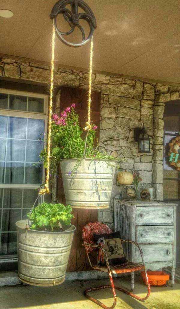 #4 USE A PULLEY TO WEIGHT YOUR SUPER COOL GALVANIZED PLANTERS