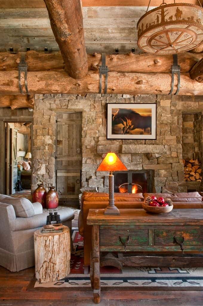 #18 RUSTIC COUNTRY LOG CABIN HOME WITH STONE FIREPLACE
