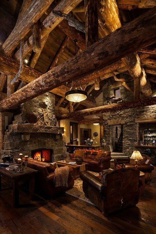 #19 RUSTIC COUNTRY HOME WITH STONE FIREPLACE WITH LOW OVERHEAD WOODEN BEAMS
