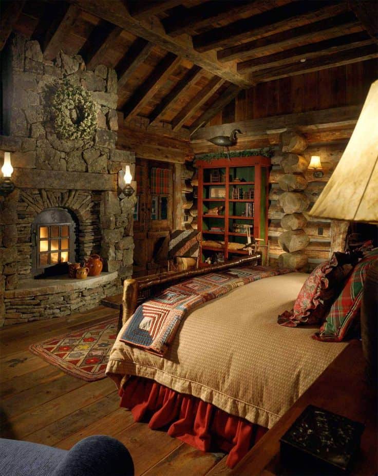 #9 COZY MASTER BEDROOM IN A LOG CABIN WITH STONE FIREPLACE