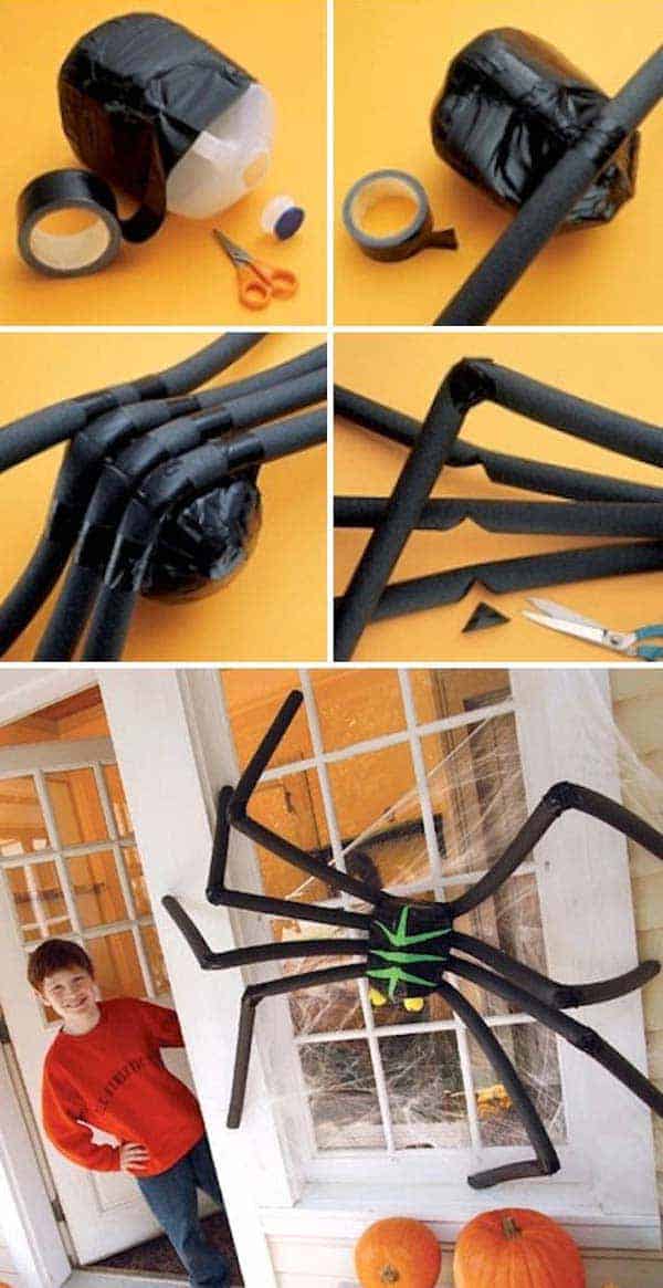 #12 CREATE A HUGE BLACK SPIDER BY USING TAPE, CARDBOARD AND A MILK JUG