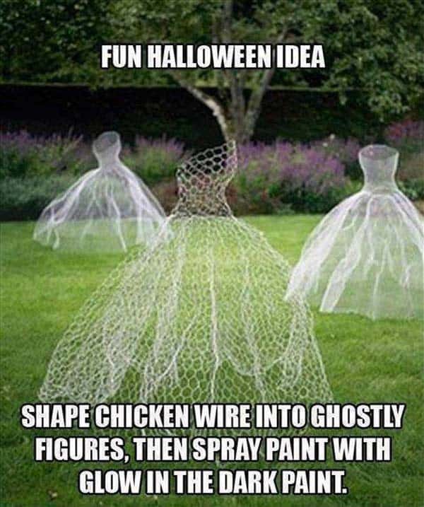 #37 SHAPE KITCHEN WIRE INTO GHOSTLY FIGURES AND USE GLOW IN THE DARK PAINT ON THEM