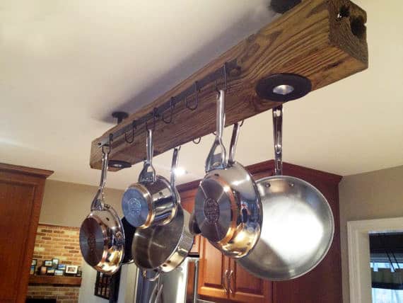 #9 Create a reclaimed wood kitchen pot rack from an old beam