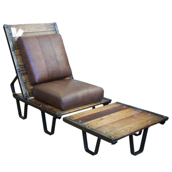  Industrial wood lounge chair and ottoman
