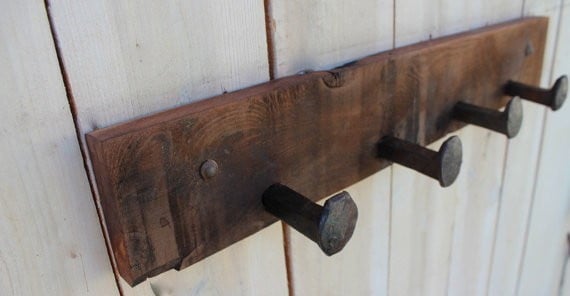 #30 Neat reclaimed wood railroad spike coat rack