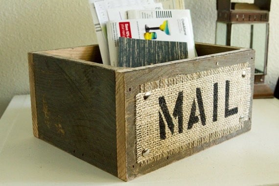 #36 Jute mail print on reclaimed wood mail box