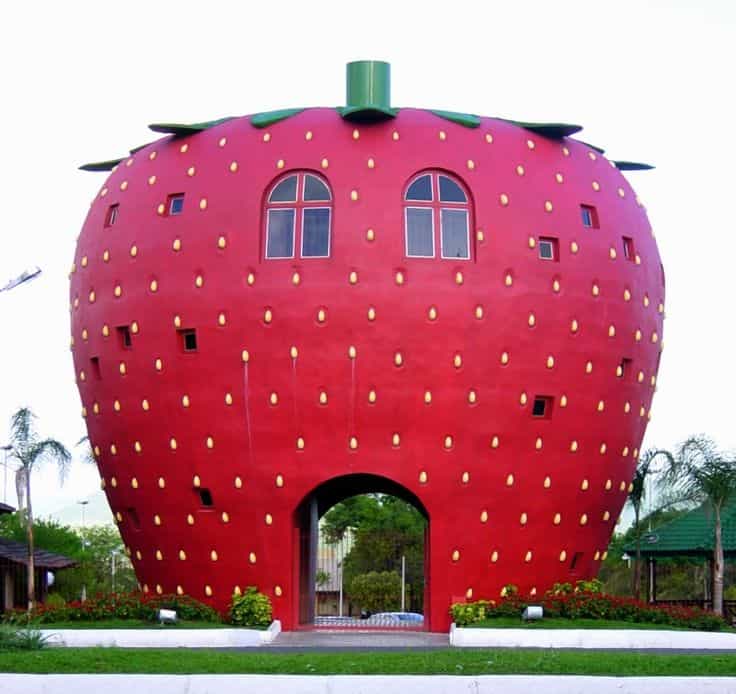 #25 THE STRAWBERRY BUILDING IN BRAZIL IS A FUN COLORFUL LITERAL DISPLAY