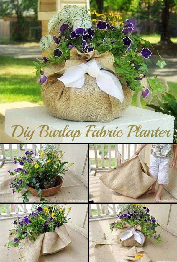 #15 THIS DIY BURLAP FABRIC PLANTER IDEA WILL TRANSFORM YOUR BACKYARD