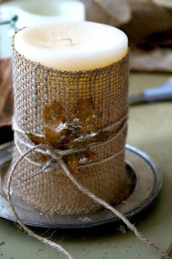 #33 WRAP DELICATE CANDLES IN BURLAP RIBBON   