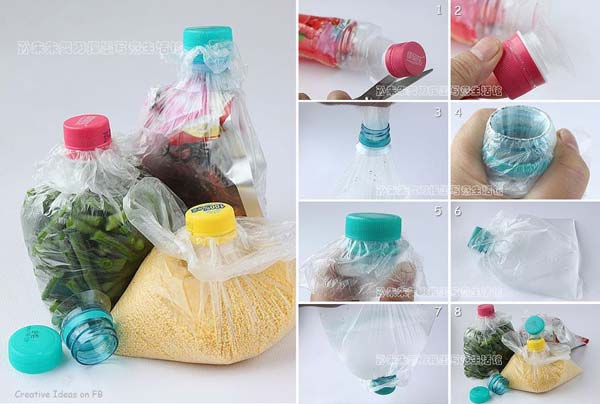 12. use plastic bottle heads for storage utility