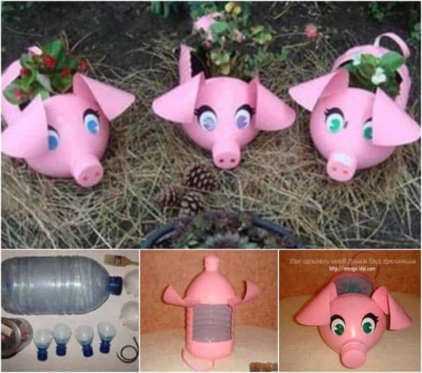 17. turn reused plastic bottles into fun flower pots