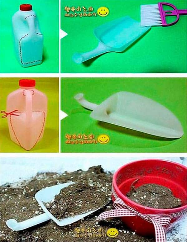 22. use cuts from milk jugs to construct cleaning accessories