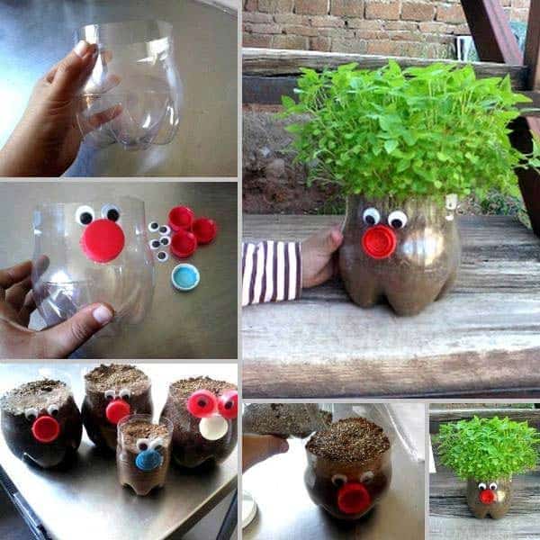 25. have fun with your plastic bottle flower pots