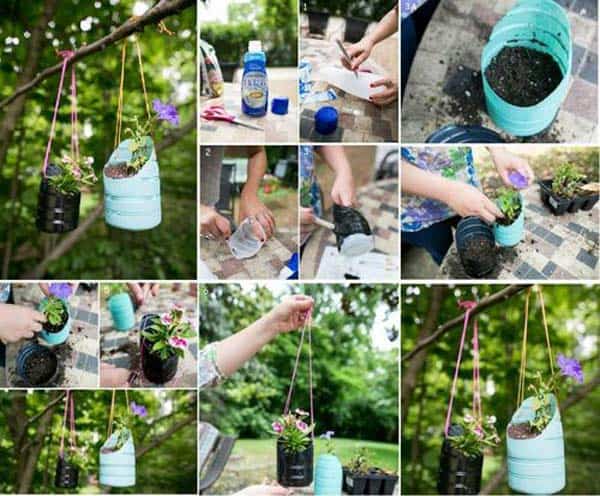 28. plant seeds and flowers in plastic bottle halves