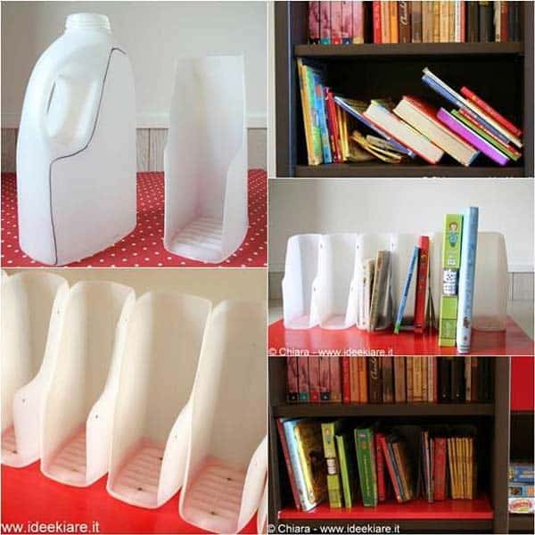 4. use milk jugs as desk organizers