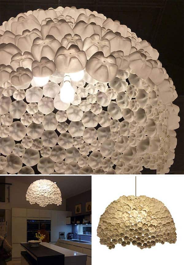 9. create an incredible lighting fixture out of reused plastic bottles