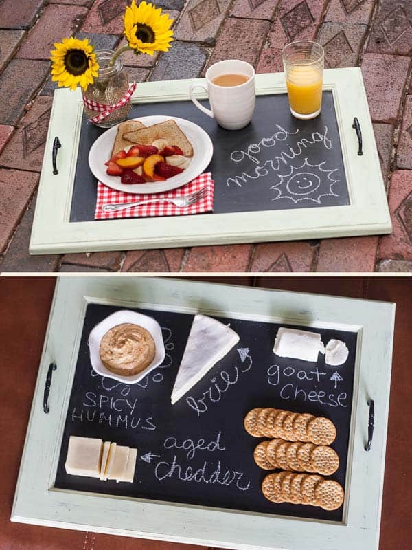Create a breakfast tray out of an old window beautifully transformed with chalkboard