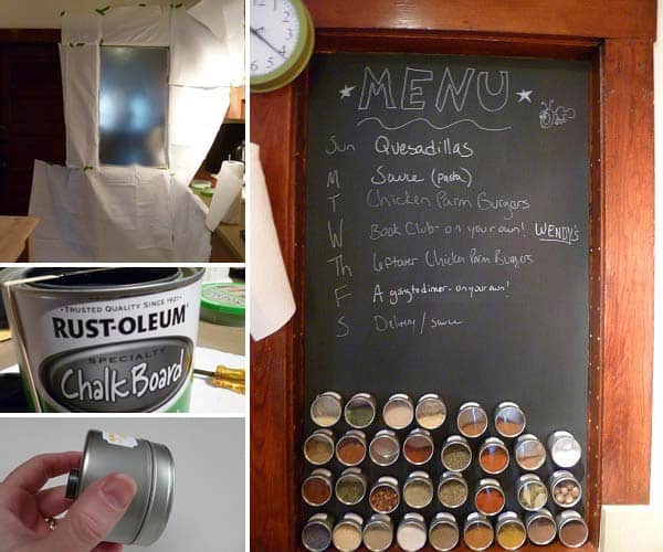 Use chalkboard paint on a metallic surface and organize your spices