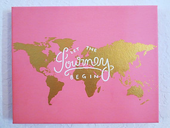 7. LET THE JOURNEY BEGIN PINK AND GOLD CANVAS PAINTING IDEA